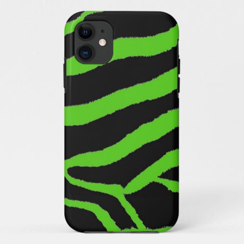 Green and Black Zebra Fur Print iPhone 11 Case