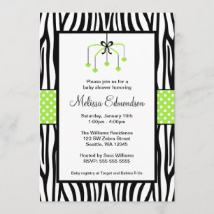 Green and Black Zebra Heart Mobile Baby Shower Invitation