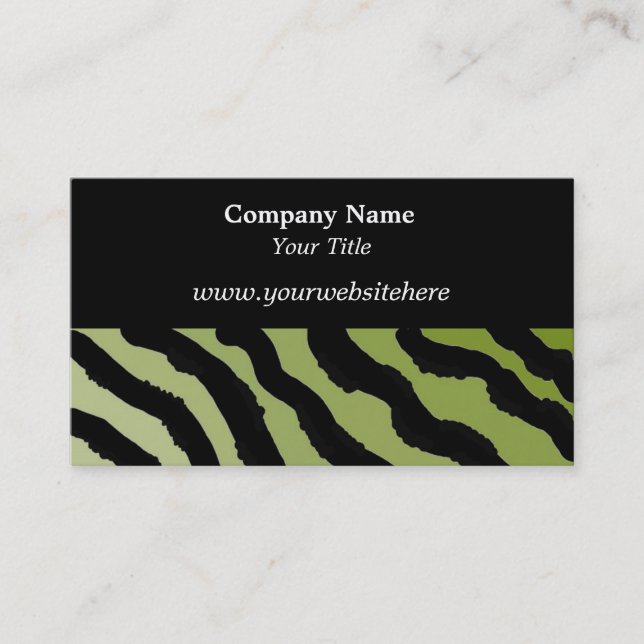 Green and Black Zebra Print Business Card (Front)