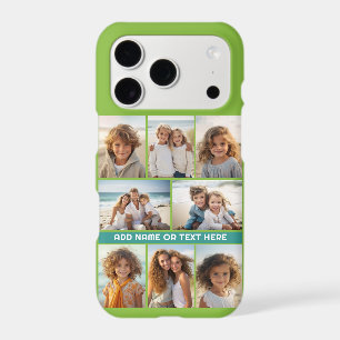 Green and Blue 8 Photo Collage and Text Iphone 18 Pro Case