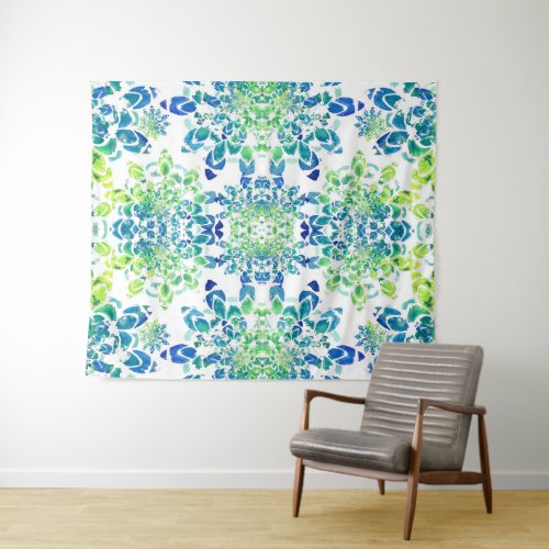 Green and Blue Abstract Mandala Pattern Tapestry