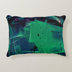 GREEN AND BLUE ABSTRACT PAINTING ACCENT PILLOW