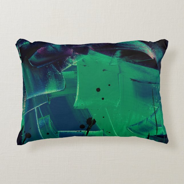 GREEN AND BLUE ABSTRACT PAINTING ACCENT PILLOW (Front)