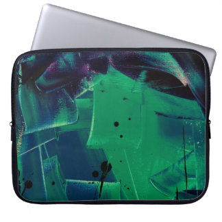 GREEN AND BLUE ABSTRACT PAINTING LAPTOP SLEEVE