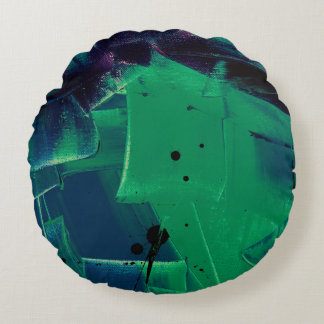GREEN AND BLUE ABSTRACT PAINTING ROUND PILLOW