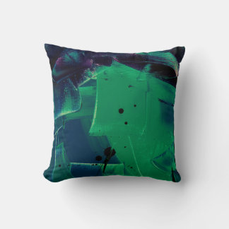 GREEN AND BLUE ABSTRACT PAINTING THROW PILLOW