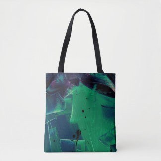 GREEN AND BLUE ABSTRACT PAINTING TOTE BAG