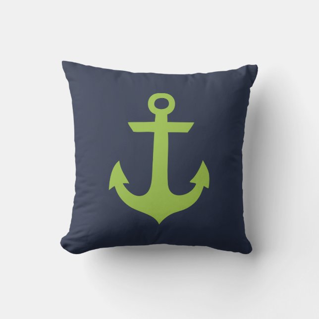 Green and Blue Anchor Throw Pillow (Front)