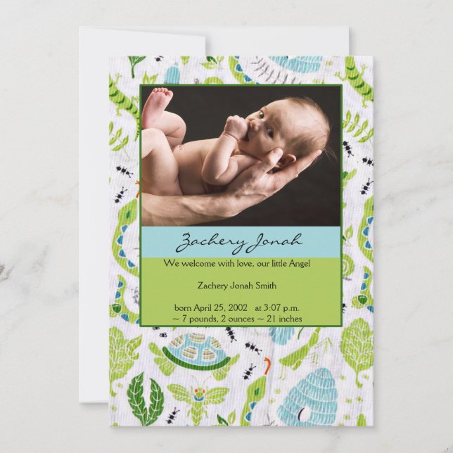 Green and Blue Animals Photo Baby Boy Announcement (Front)