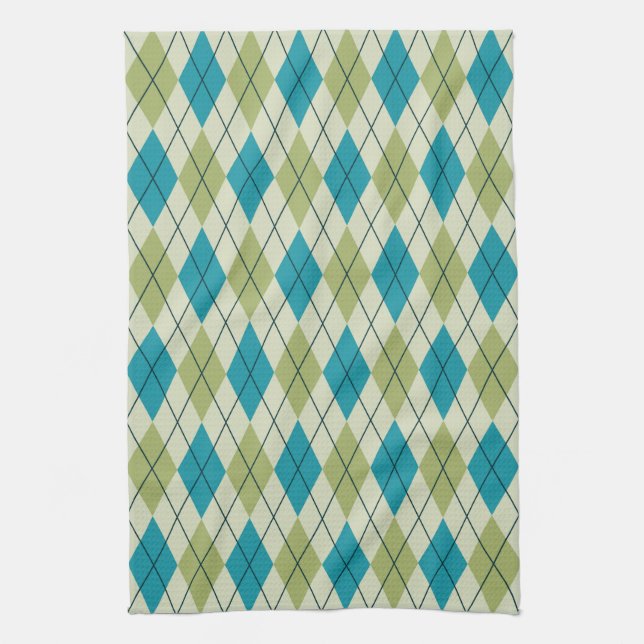 Green and Blue Argyle Kitchen Towel (Vertical)