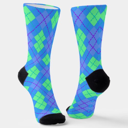 Green and blue argyle pattern socks