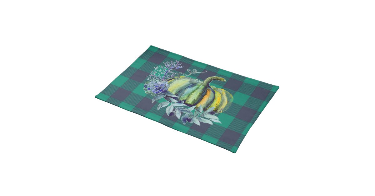 Green and Blue Autumn Plaid Pumpkin Cloth Placemat Zazzle