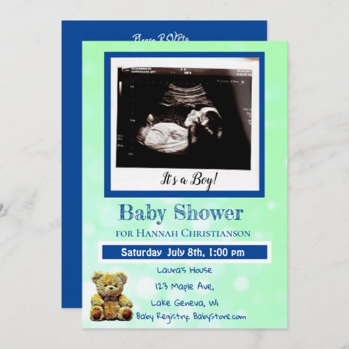 Green and  Blue Baby Boy Ultrasound Baby Shower Invitation