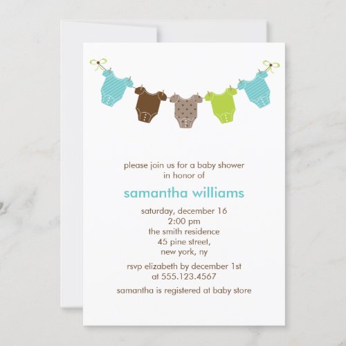 Green and Blue Baby Clothes Baby Shower Invitation