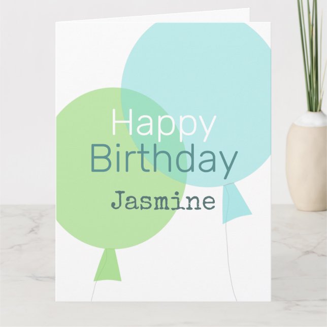 Green And Blue Balloons Happy Birthday Personalize Card (Front)