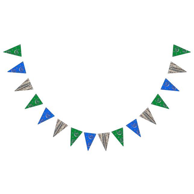 Green and Blue Bandanna Wood Pattern Birthday Bunting Flags (All)
