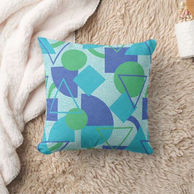 Green and Blue Bauhaus Style Throw Pillow (Blanket)