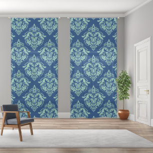 Green and Blue Beautiful Vintage Floral Damask Sheer Curtains