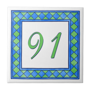 Green and Blue Big House Number Tile