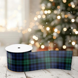 Green and Blue Black Watch Tartan Plaid Holiday Satin Ribbon