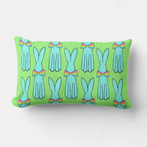 Green and Blue Bunny Throw Pillow 
