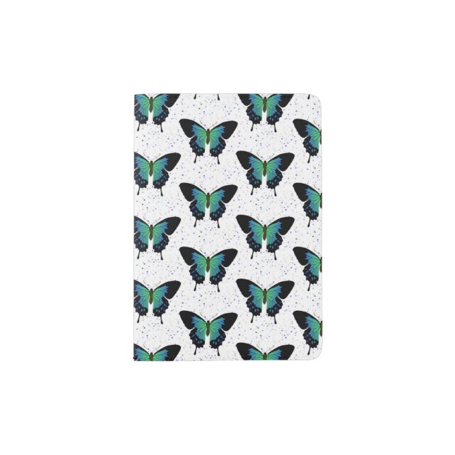 Green And Blue Butterfly Pattern Passport Holder (Front)