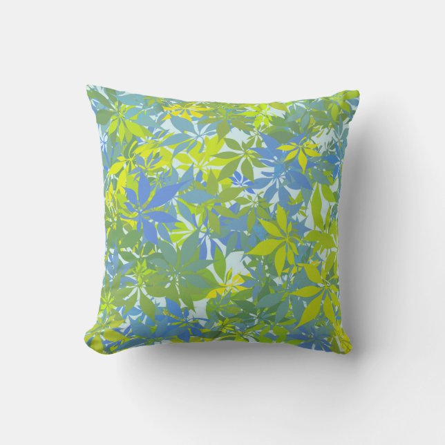 Green and Blue Chestnut Leaves Throw Pillow (Front)