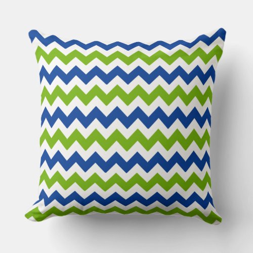 Green and Blue Chevron and Polka Dots Throw Pillow