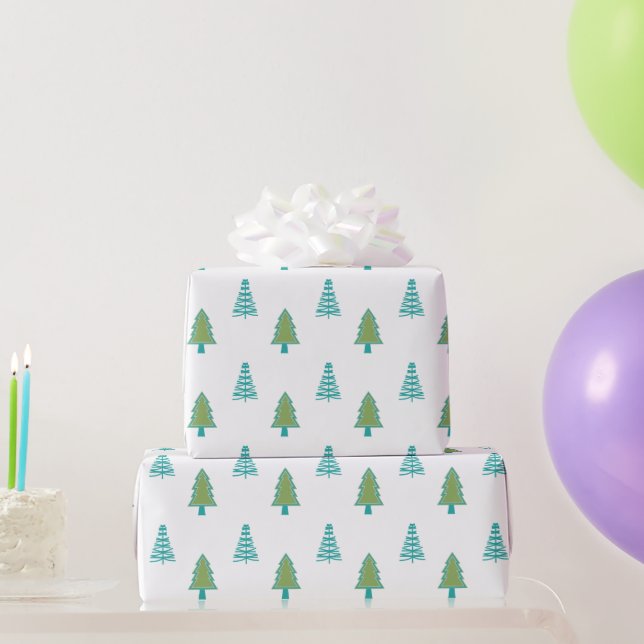 Green and Blue Christmas tree pattern Wrapping Paper (Party Gifts)