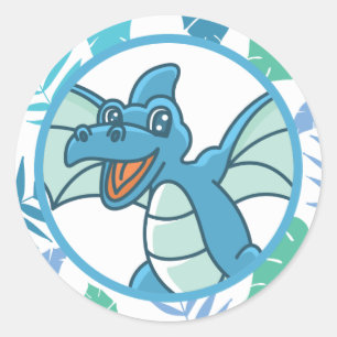 Green and Blue Cute Dragon Dinosaur Classic Round Sticker