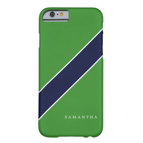 Green and Blue Diagonal Stripe Personalized Barely There iPhone 6 Case