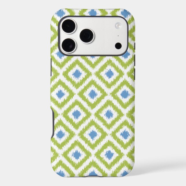 Green and Blue Diamond Ikat Pattern Iphone Case (Back)