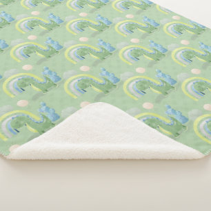 Green and Blue Dinosaur Baby Boy Sherpa Blanket