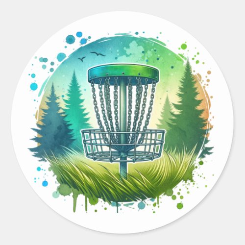 Green and Blue Disc Golf Themed Classic Round Sticker