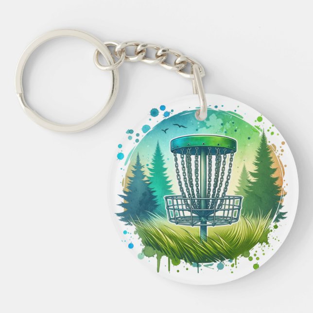 Green and Blue Disc Golf Themed Keychain (Front)