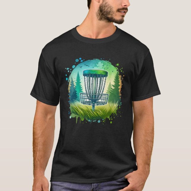 Green and Blue Disc Golf Themed T-Shirt (Front)