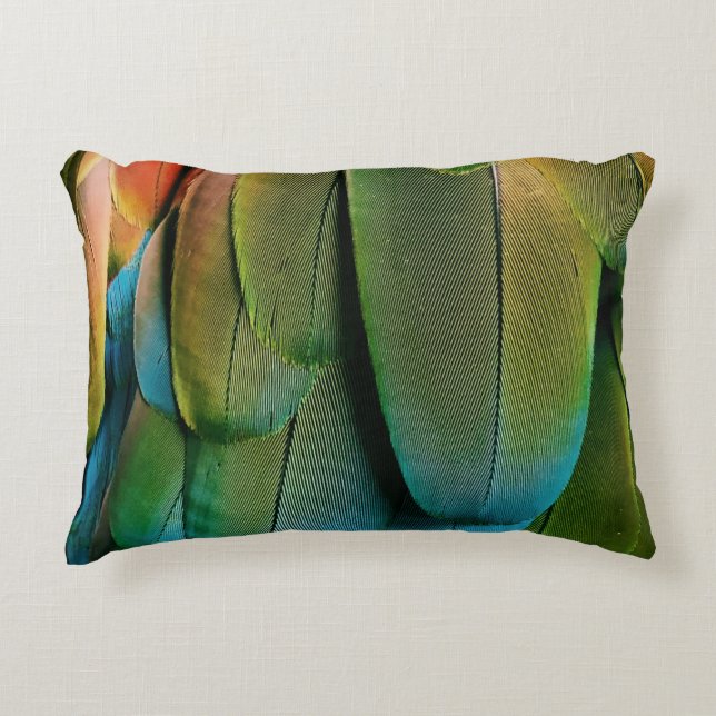 Green and blue feathers accent pillow (Front)