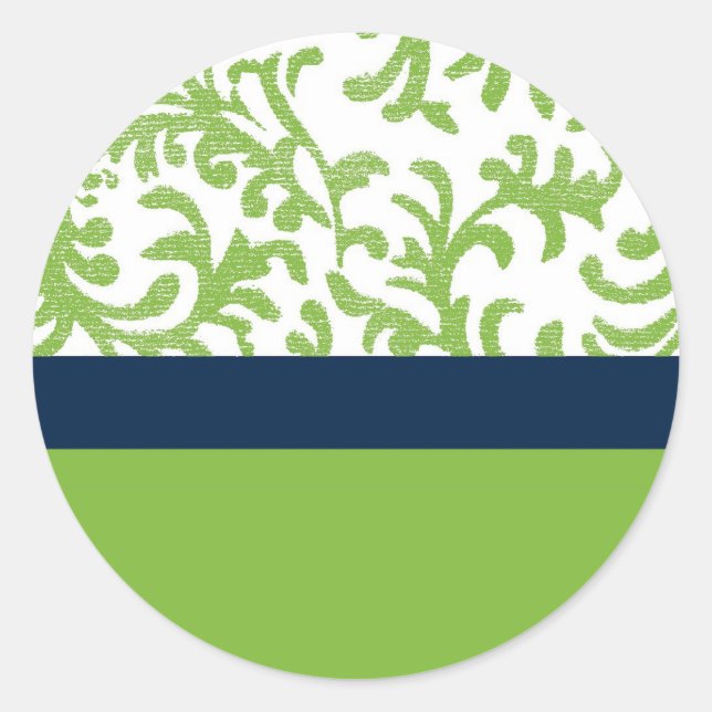 Green and Blue Floral Pattern Classic Round Sticker (Front)