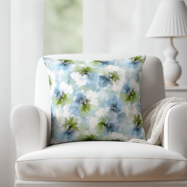 Green and Blue Floral Throw Pillow (Creator Uploaded)