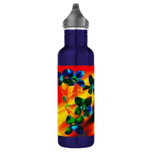 Green and Blue Florets in Flame  Stainless Steel Water Bottle