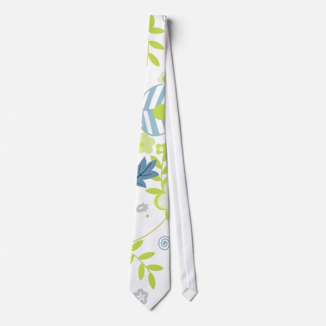 Green and blue flowers neck tie (Front)