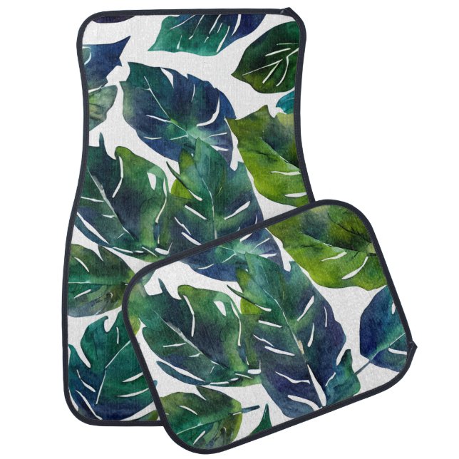 Green and Blue Foliage Philodendron Botanical   Car Floor Mat (Set)