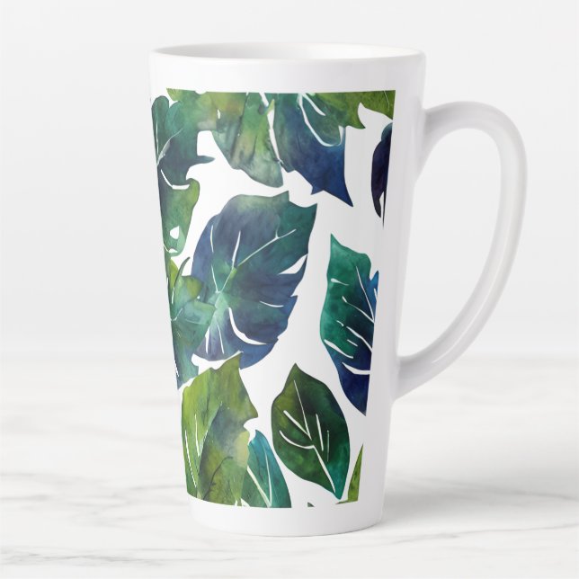 Green and Blue Foliage Philodendron Botanical   Latte Mug (Right)