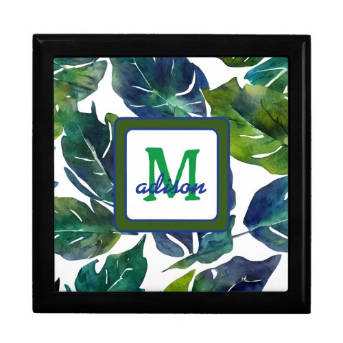 Green and Blue Foliage Philodendron Monogrammed Gift Box