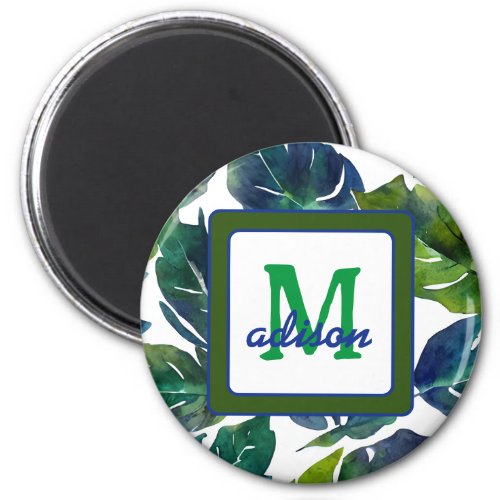 Green and Blue Foliage Philodendron Monogrammed Magnet