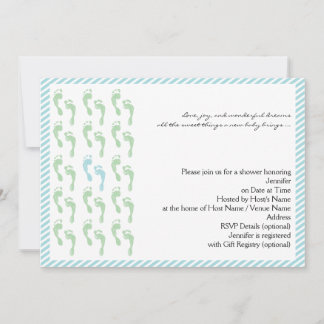 Green and Blue Footprints Baby Shower Invitation