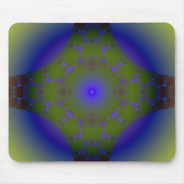 Green and Blue Fractal Mouse Pad (Front)