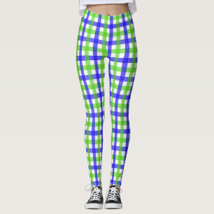 Green And Blue Gingham Leggings