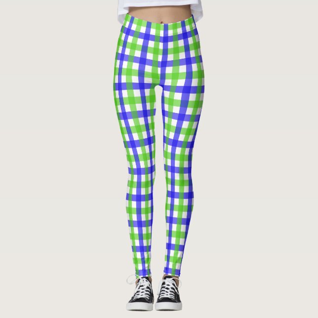 Green And Blue Gingham Leggings (Front)