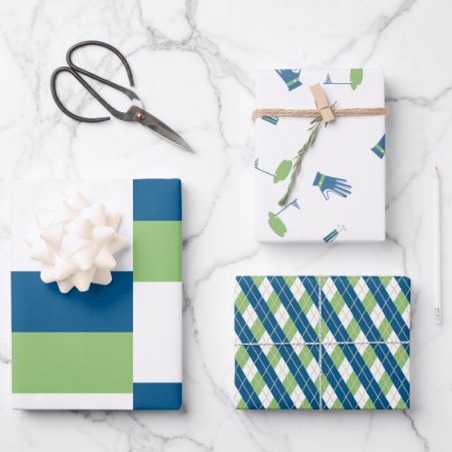 Green and Blue Golf Theme Wrapping Paper Sheets